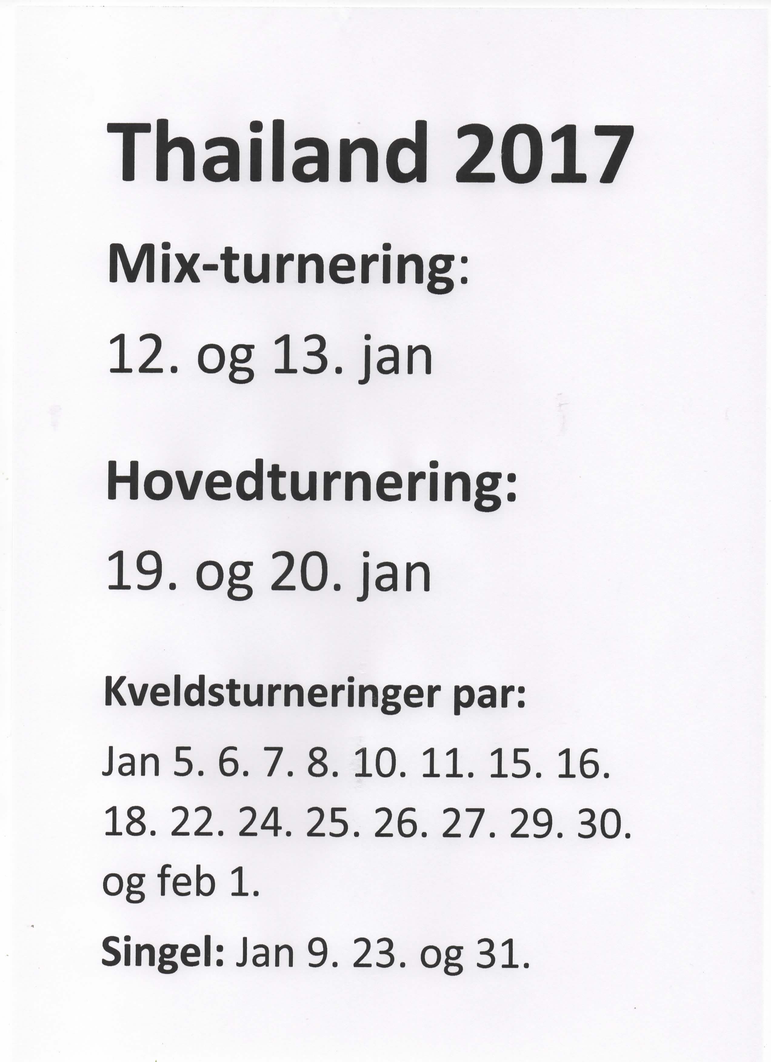 Spilleprogram Thailand 2017